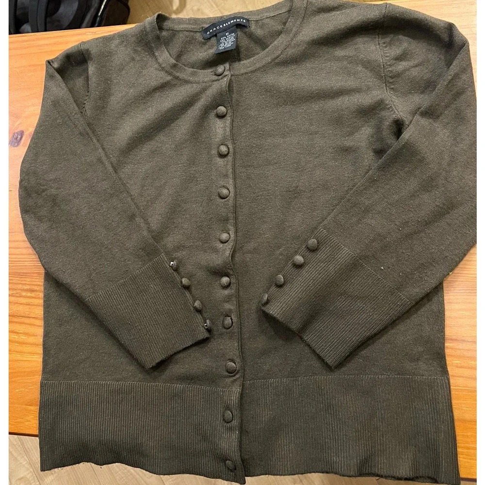 Grace Elements Olive Green button front cardigan size Medium